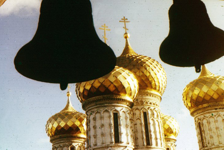 16. Вид со звонницы на купола Троицкого собора.