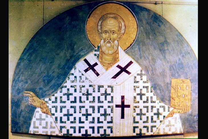 Святой Николай, Фреска Ферапонтова монастыря. 1500-1502. Копия Н. В. Гусева.