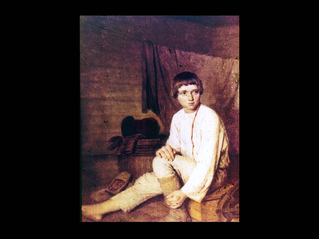 Крестьянский мальчик, надевающий лапти. Между 1823 и 1825 гг. ГРМ.