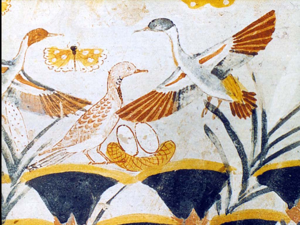 Птицы и бабочки в зарослях папируса. Роспись в гробнице Нахт.
