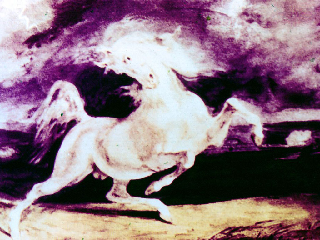 «Белая лошадь, испугавшаяся молнии». Акварель. 1821. Музей изобразительных искусств Будапешт.