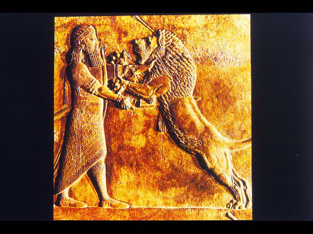 Царь убивающий льва. Гипс. VII в. до н. э. Рельеф из дворца царя Ашшурпанибала. Ниневия.