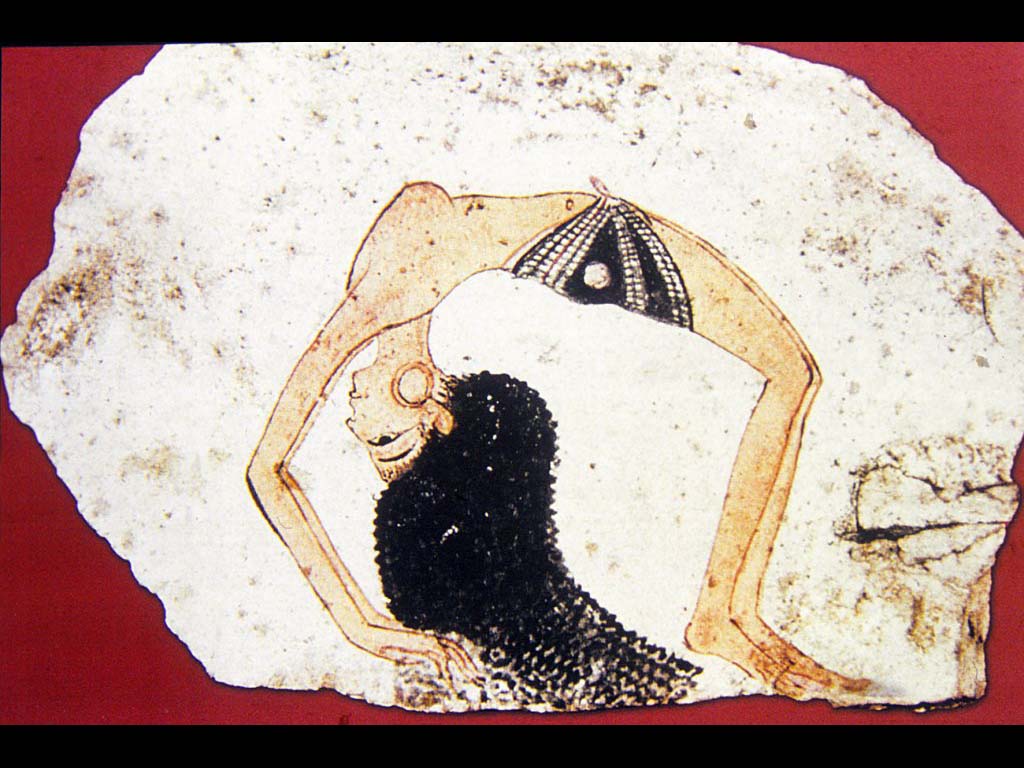 Остракон с изображением акробатки, делающей мостик. XII в. до н. э. Египет. ХХ династия. Египетский музей. Турин.
