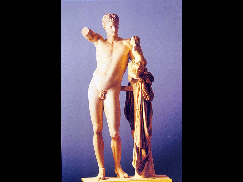 Пракситель. Гермем с младенцем Дионисом. Мрамор. Около 330 г. до н. э. Археологический музей. Олимпия.