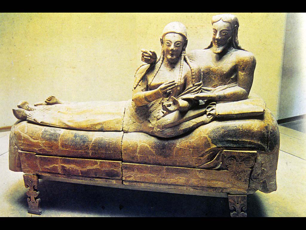 Этрусский саркофаг с изображением супружеской пары. Терракота. 530-520 гг. до н. э. (Фрагмент.) Цере. Музей Вилла Джулия. Рим.