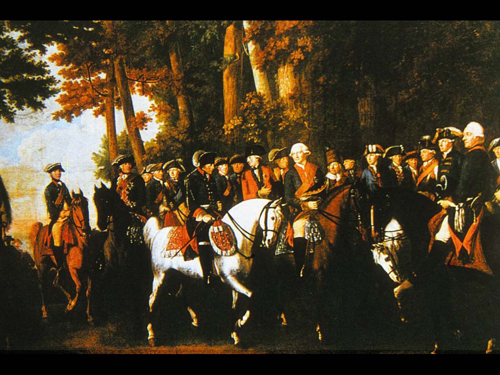 Возвращение короля Прусс Фридриха IIс маневров. Коннинхем И. 1787. Сан-Суси, Подсдам.