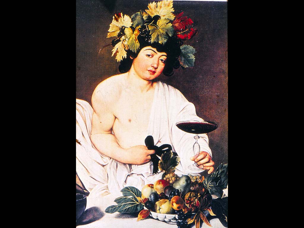 М. Караваджо. «Вакх с бокалом вина». Ок. 1592-93.  Уффиции.