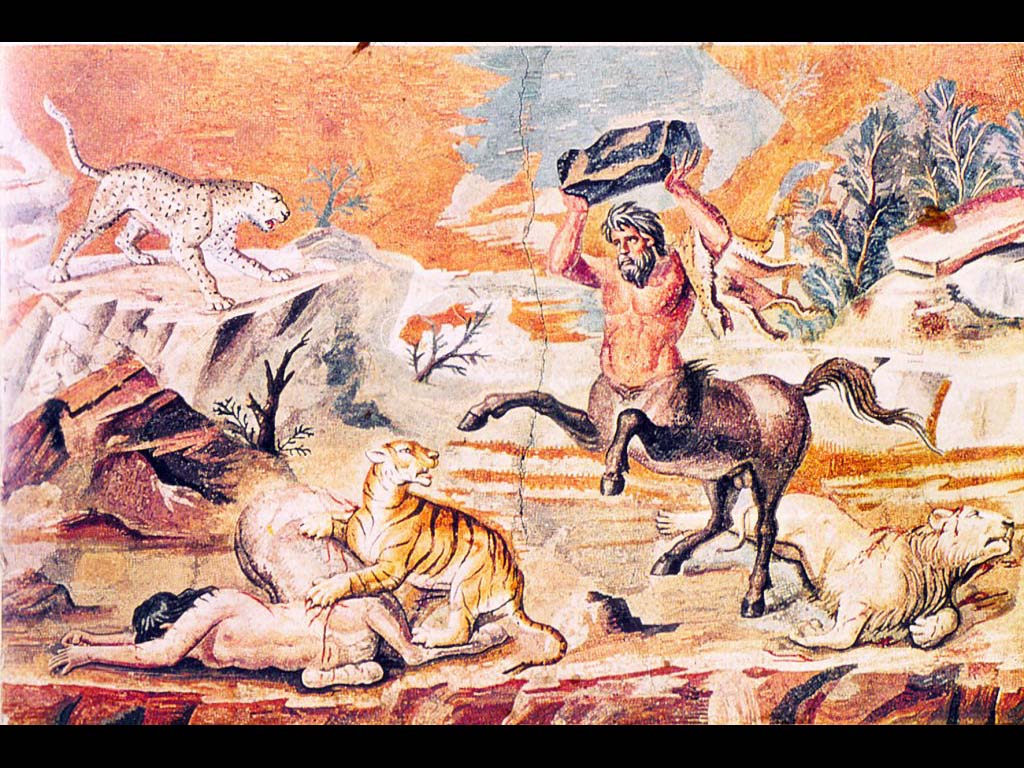 «Битва Кентавров с дикими зверями». II век. до н.э. Римская мозаика. Берлин.