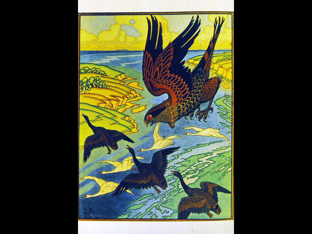 И. Я. Билибин. Сокол. Иллюстрация к былине «Вольга». 1927.
