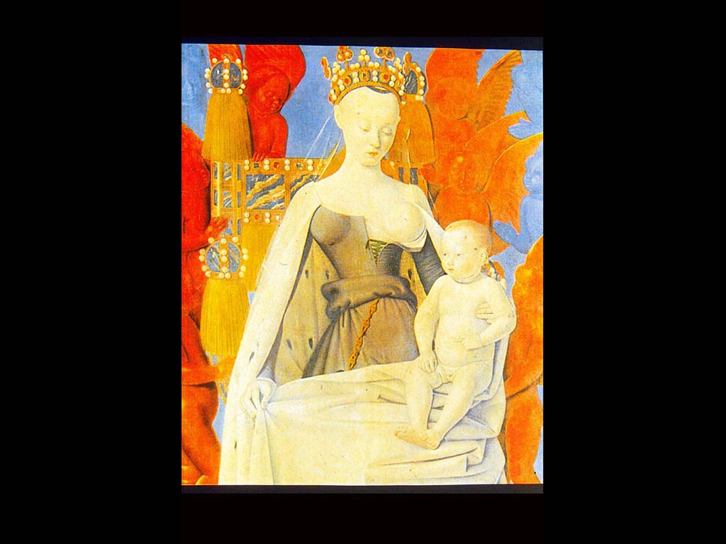 Мадонна с младенцем. Жан Фуке. Диптих из Мелена. Правая часть. Около 1450. Королевский музей изящного искусств, Антвртен.