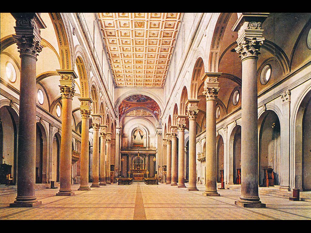 Ф. Брунеллески. Интерьер церкви Сан-Лоренцо. 1442-1146. (Флоренция). (фотография)