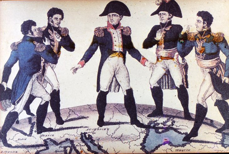 Наполеон Бонапарт делят Европпу между своими родственниками. Карикатура.
