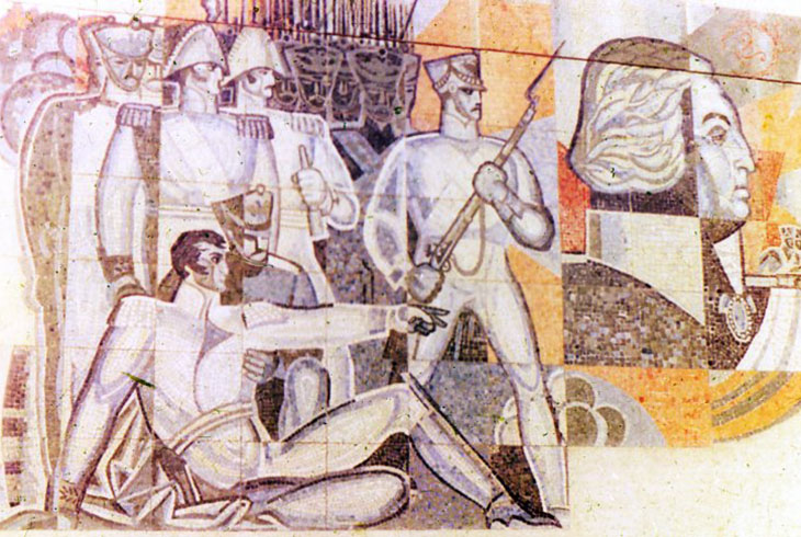 2.	Мозаичное панно на стене здания музея-панорамы «Бородинская битва». Автор Б. Тальберг