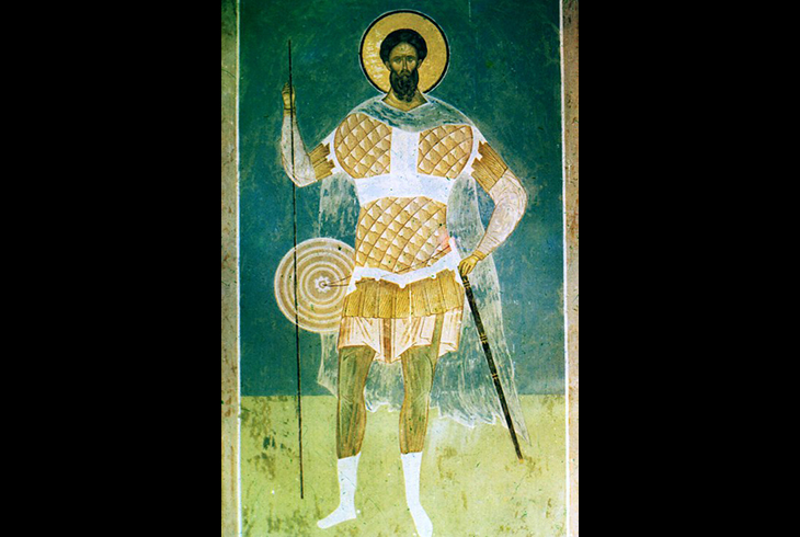 Святой воин. Фреска Ферапонтова монастыря. 1500-1502. Копия Н. В. Гусева.