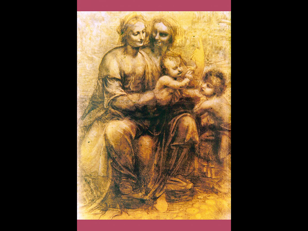 Леонардо да Винчи. 1452-1519. Мария с младенцем, св. Анной и Иоанном Крестителем.