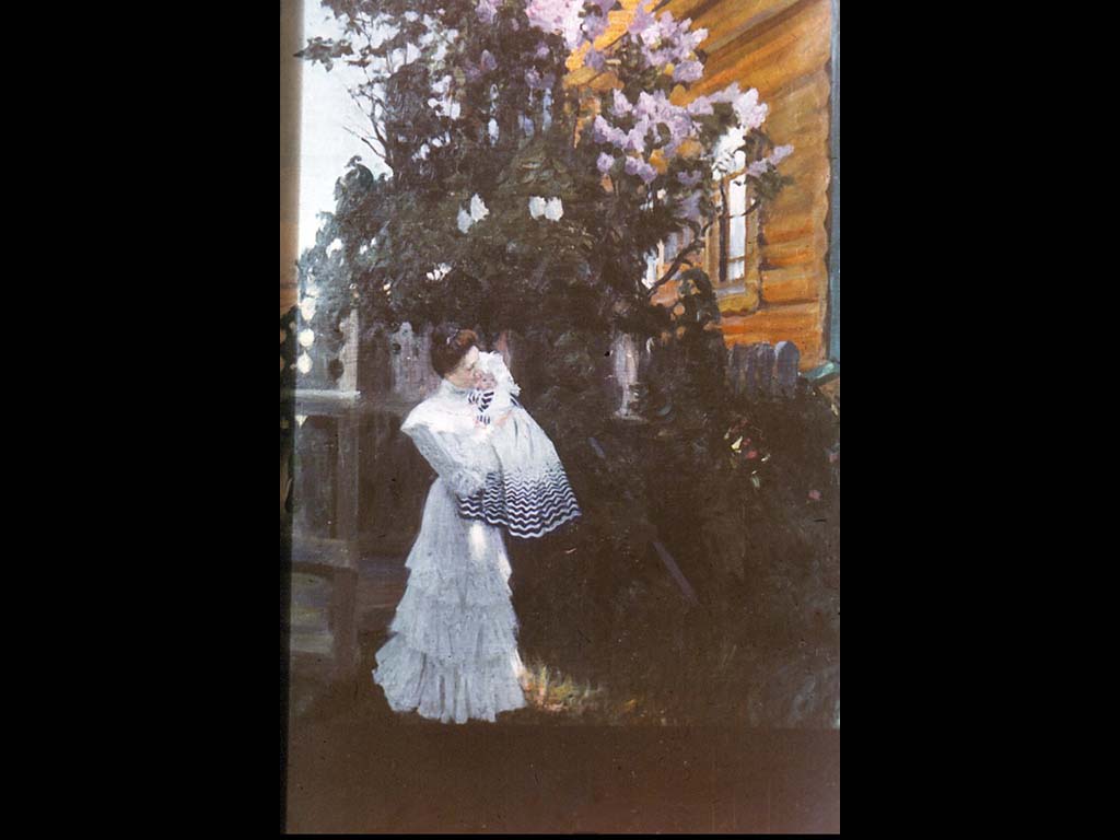 «Сирень. Ю. Е. Кустодиева с дочерью Ириной». 1906 г.