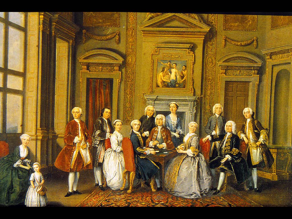 Семья в палладианском интерьере. Поллекенс Дж. Ф. 1740. Дом Фейрфокса, Иорк.