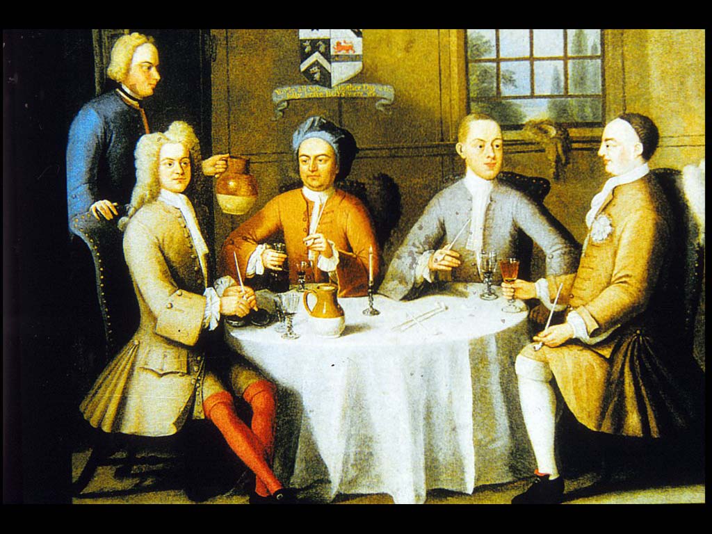 Групповой портрет сэра Томас Сэбрайта, сэра Джона Блэнда и их двух друзей. Феррер Б. 1720. Коллекция Кристи, Лондон
