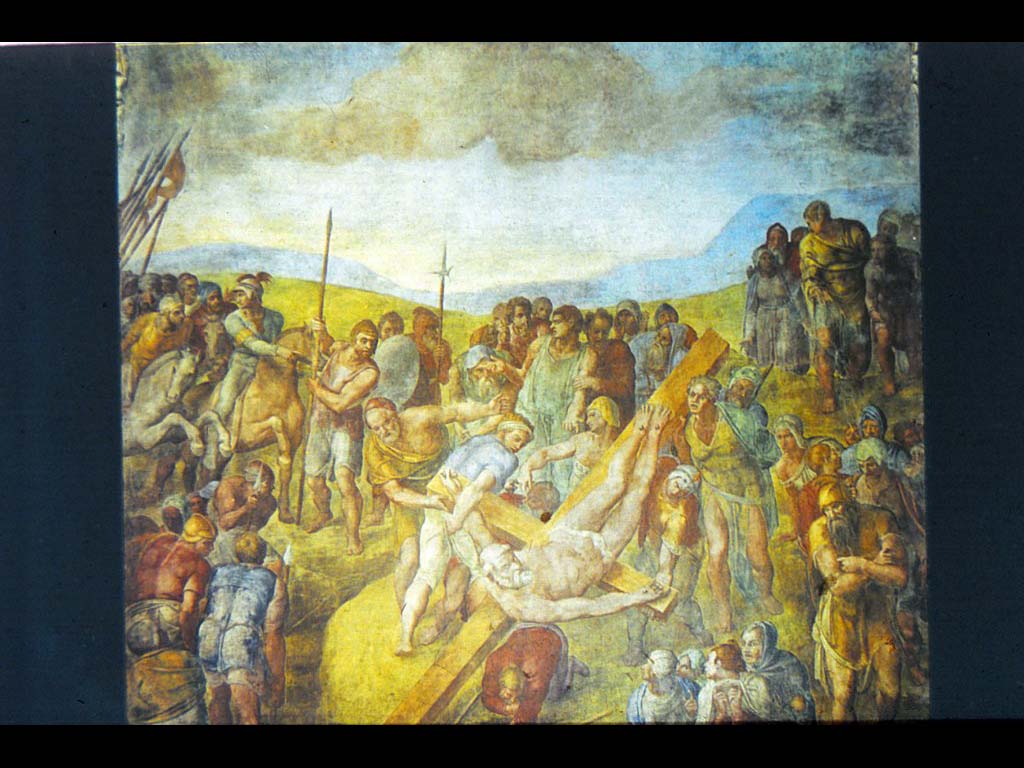Распятие св. Петра. Фреска капеллы Паолина. 1542-1545 гг. Ватикан, Рим