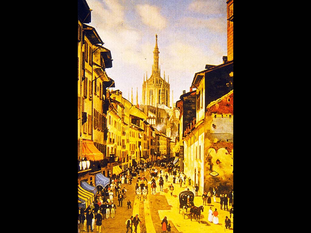Улица в Милане. Дж. Канелла. 1834. Коллекция Паоло Индженьоли, Милан