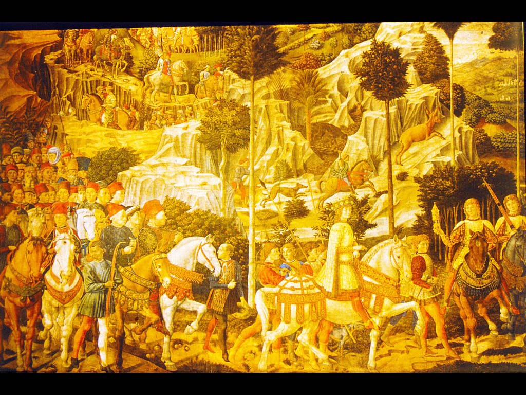 Шествие волхвов. Беноццо Гоццали. Фреска капеллы палацио Медичи (Риккарди) во Флоренции, Фрагмент. 1459-1460)