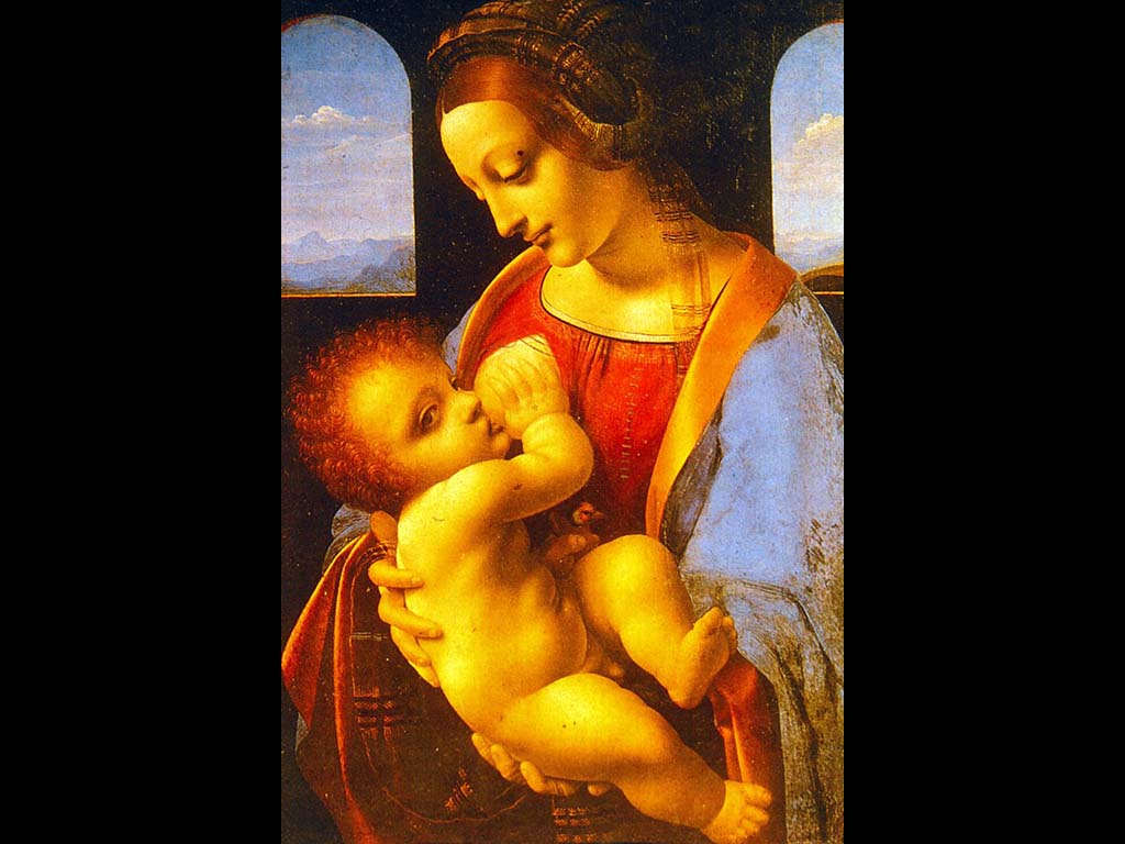 Мадонна с младенцем.  (Мадонна Литта) Леонарда да Винчи. Около 1480-1483. ГЭ. С-Петербург