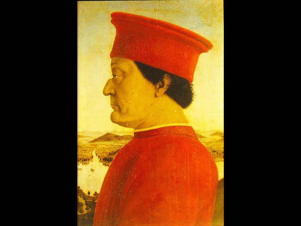 Портрет герцега Федериго де Монтефельтро. Пьетро делла Франческо. Фрагмент Около 1465. Галерея Уффици. Флоренция.